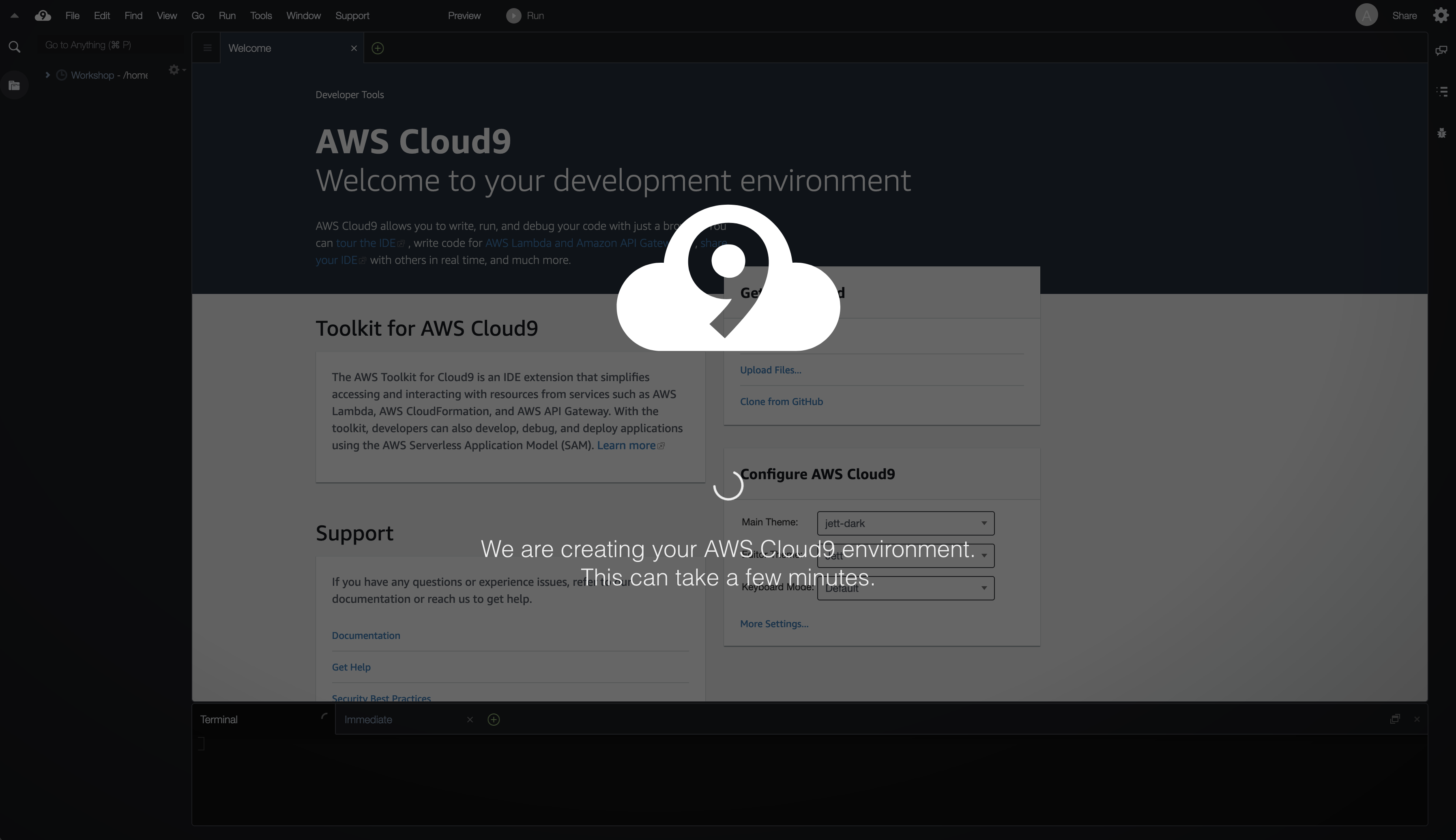 The Cloud9 environment may still be creating