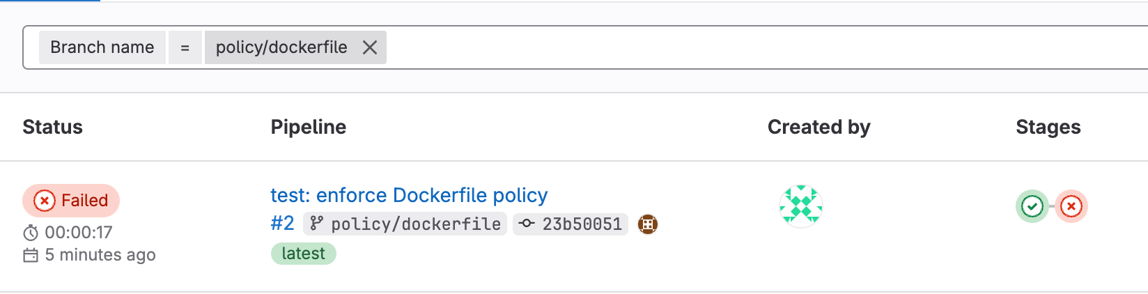 Policy as Code Dockerfile pipeline failure